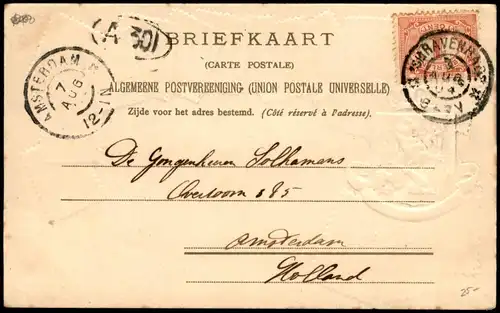 Briefmarken-Ansichtskarte Niederlande Holland Heraldik 1904 Prägekarte