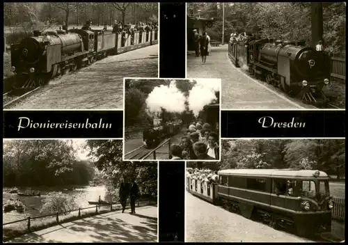 Dresden Dresdner Parkeisenbahn Pioniereisenbahn DDR Mehrbild-AK 1970