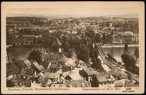 Konstanz Fliegeraufnahme Altstadt, Rheinausfluß, Peterhausen 1924