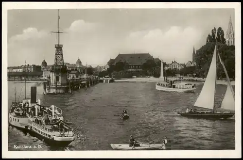 Ansichtskarte Konstanz Hafen, Dampfer, Segelboot - Fotokunst 1932