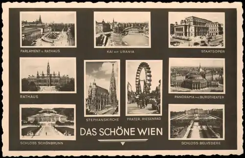 Ansichtskarte Wien Mehrbildkarte u.a. mit RATHAUS SCHLOSS SCHÖNBRUNN 1940