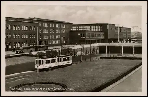 Ansichtskarte Duisburg Hauptbahnhof mit Straßenbahntunnel - Straßenbahn 1934