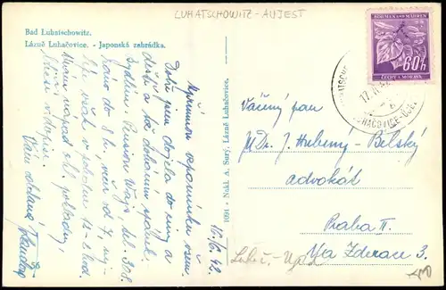 Postcard Luhatschowitz Luhačovice Partie im japanischen Park 1942
