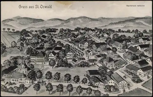 Ansichtskarte St. Oswald Künstlerkarte Totale 1917 Pernat-Karte: