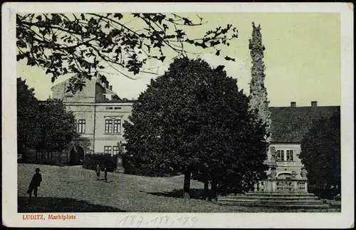 Postcard Žlutice (Luditz) Marktplatz 1925  ge. Mehrfachfrankatur