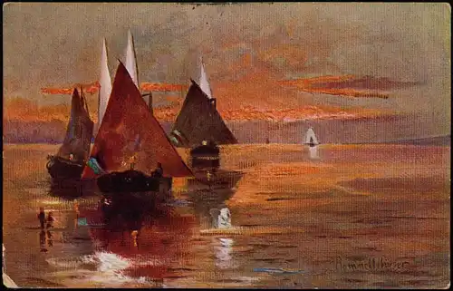 Künstlerkarte:   Segelboote 1909  gel. v. Cöthen nach Rußland A-Stempel