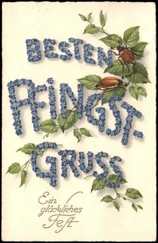 Ansichtskarte  Glückwunsch: Pfingsten - Feilchen als Schrift 1931