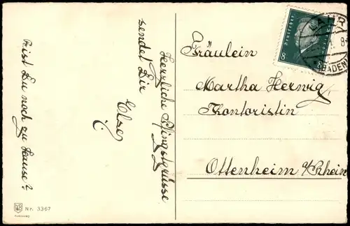 Ansichtskarte  Glückwunsch: Pfingsten - Feilchen als Schrift 1931