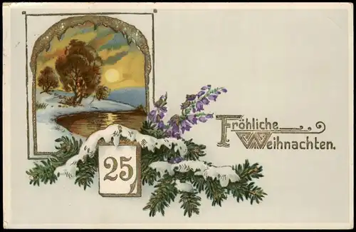 Ansichtskarte  Weihnachten - Christmas Goldprägekarte 25. Landschaft 1930