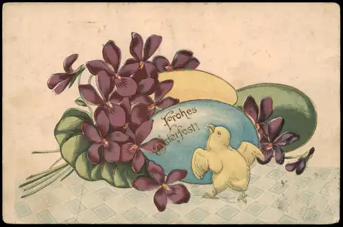 Ansichtskarte  Glückwunsch Ostern / Easter Küken Ostereier 1905 Prägekarte