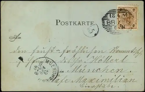 Ansichtskarte  Grusskarte: Brieftaube 1897  gel. Stempel Brixen Südtirol