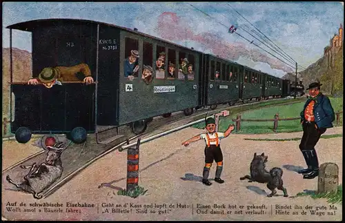 Ansichtskarte  Auf de schwäbische Eisebahne Schwäbische Eisenbahn 1918