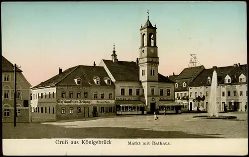 Ansichtskarte Königsbrück Kinspork Marktplatz, Geschäfte 1908