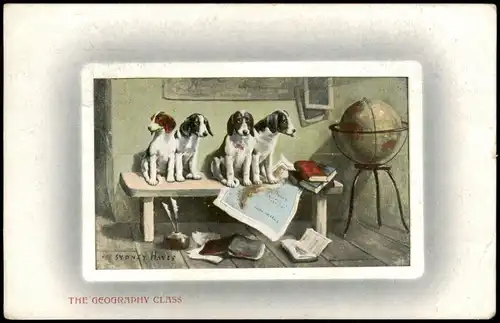 Tiere als Menschen Andromorphische Karten THE GEOGRAPHY CLASS Hunde Dog 1912
