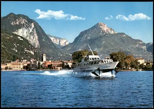 Riva del Garda Panorama-Ansicht Schiff Schnellboot Lago di Garda Gardasee 1980