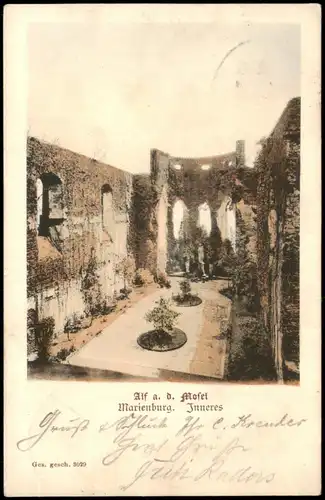 Ansichtskarte Alf (Mosel) Marienburg Inneres 1904 Bahnpoststempel Zug 402