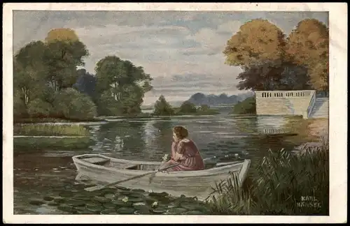 Ansichtskarte  Künstlerkarte Künstler Karl Hänsel "Der Parkweiher" 1920