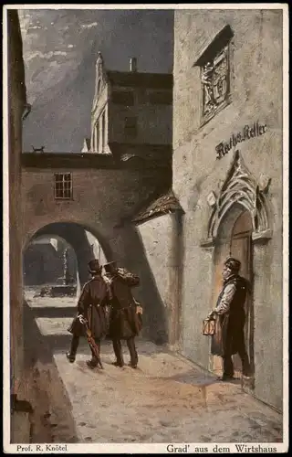 Ansichtskarte  Künstlerkarte Prof. R. Knötel "Grad aus dem Wirtshaus" 1910