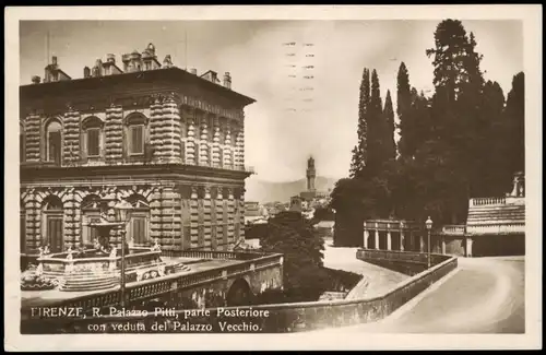 Florenz Firenze R. Palazzo Pitti, parte Posteriore con veduta del Palazzo Vecchio 1925