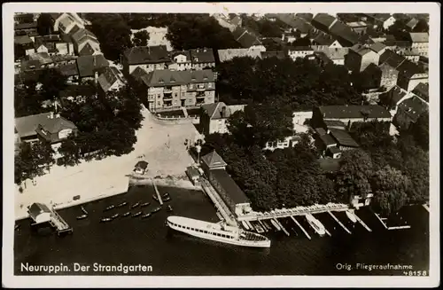 Ansichtskarte Neuruppin Luftbild Fahrgastschiff Strandgarten 1934