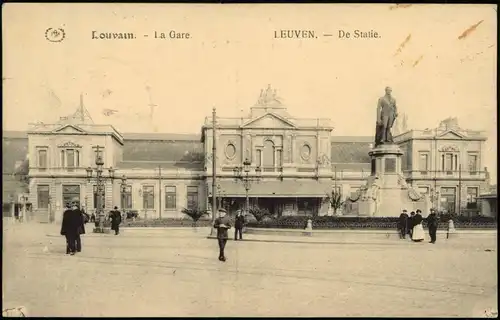Postkaart Löwen Louvain La Gare/Bahnhof 1917  gel. Feldpost
