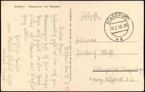 Ansichtskarte Staßfurt Stassfurt Straßenpartie - Wassertor mit Postamt 1940