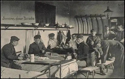 Lagerlechfeld Graben Truppenübungsplatz Inneres der Baracke 1915  gel. Feldpost