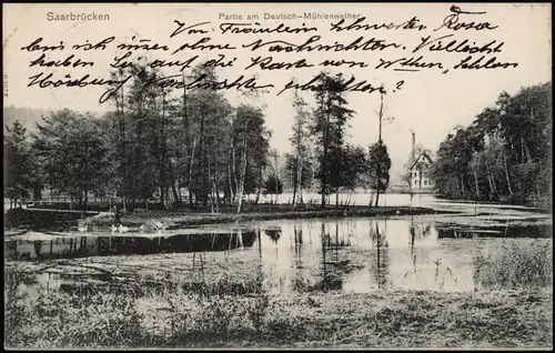 Ansichtskarte Saarbrücken Partie am Deutsch-Mühlenweiher 1907