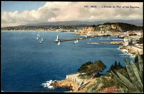 Nizza Nice Panorama-Ansicht Entrée du Port et les Régates 1920