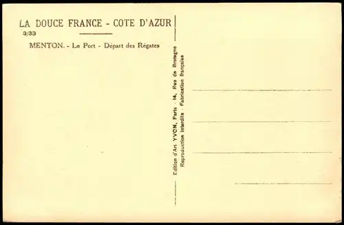Menton Mentoun/ Mentone Le Port - Départ des Régates - COTE D'AZUR 1920