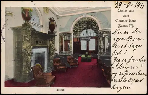 Ansichtskarte Berlin Lesesaal, Central-Hotel West 1911
