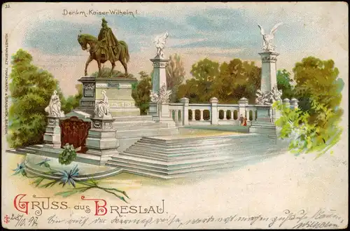 Lichterfelde-Berlin Kaiser Wilhelm I. Denkmal, Litho 1897 gel. Bahnpost Breslau