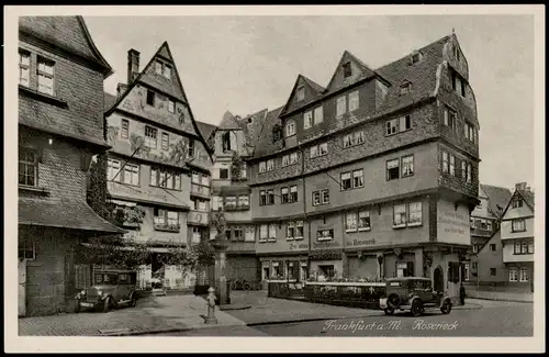 Frankfurt am Main Roseneck Partie mit alten Autos und Gasthaus 1930