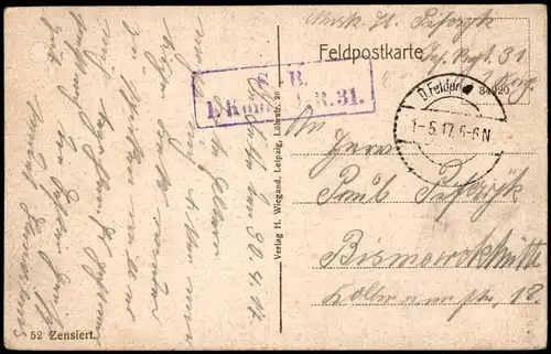 CPA Aubérive Marne Strasse nach Voudesincourt Champagne 1917 1.WK dt. Feldpost