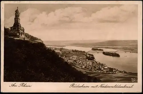 Rüdesheim Rhein  Niederwald-Denkmal 1928  gel. Bordstempel Dampfer Rheingold