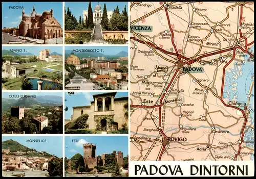 Cartoline Padua Padova Mehrbild-AK Ortsansichten u. Umgebungskarte 1970