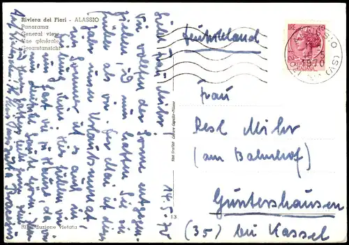 Cartoline Alassio Panorama-Ansicht Vue générale General view 1970