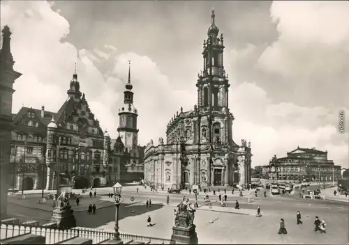 Innere Altstadt-Dresden Hofkirche Dresden / Kathedrale Sanctissimae Trinitatis, Georgentor und Oper, vor der Zerstörung 1945/1975
