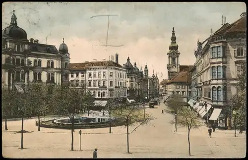 Ansichtskarte Graz Bismarckplatz mit der Herrengasse. 1907