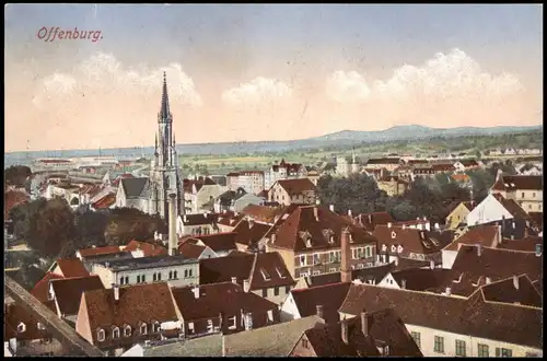Ansichtskarte Offenburg Stadtpartie - im Hintergrund Fabriken 1917