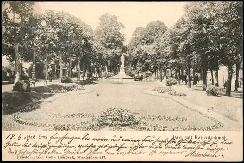 Ansichtskarte Bad Ems Park mit Kaiserdenkmal 1904