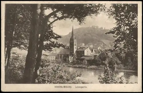 Ansichtskarte Hohenlimburg-Hagen (Westfalen) Lennepartie - Stadtblick 1915