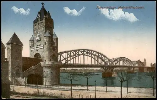 Mainz Kaiserbrücke Feldpostkarte 1. WK 1915   als Feldpost gelaufen