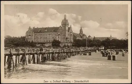 Postcard Kolberg Kołobrzeg Kurhaus Strandschloß 1929