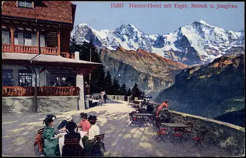 Lauterbrunnen Harder-Hotel mit Eiger, Mönch 1901 Stempel Interlaken Oststation