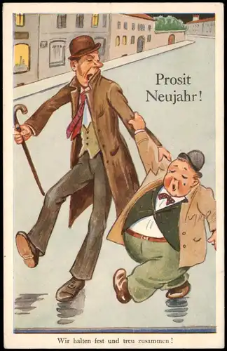 Neujahr Sylvester New Year "Wir halten fest und treu zusammen!" 1950