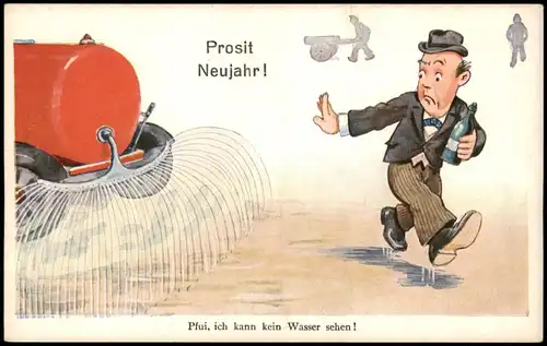 Neujahr Sylvester New Year "Pfui,  kein Wasser sehen!" Prosit Neujahr 1950