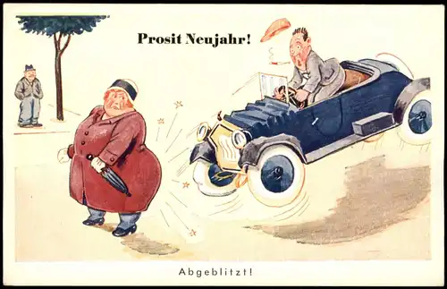 Neujahr Sylvester New Year Prosit Neujahr! "Abgeblitzt!" Humorkarte 1950