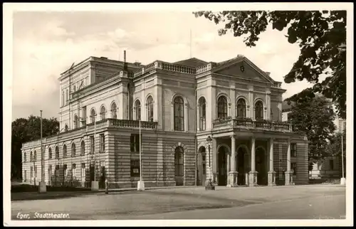 Postcard Eger Cheb Stadttheater Theaterplatz 1957   mit Sonderstempel "Stuttgart Sudetendeutscher Tag"