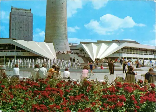 Ansichtskarte Mitte-Berlin Fernsehturm - Sockel mit Gaststätte 1975